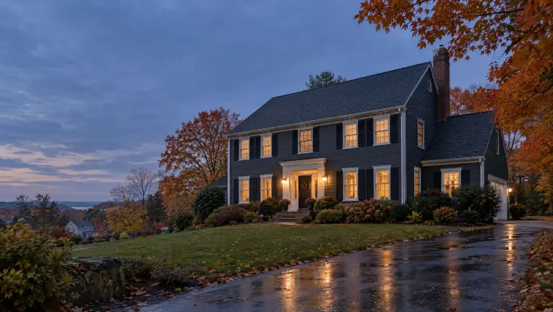Charcoal siding, white trim